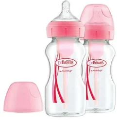Hot Options+ Wide Neck 9oz Bottle - Pink (2 Pack) Bottle Feeding